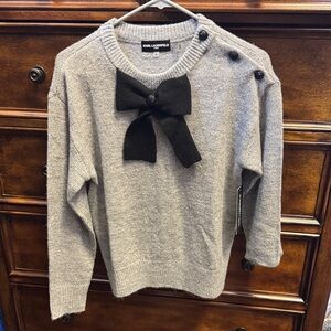 Karl Lagerfeld Gray Crewneck Sweater with Black Bow Accent